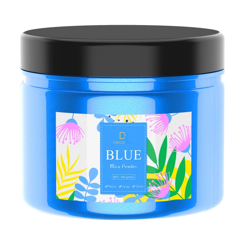 DecorRom Epoxy Resin Color Pigment - Huge 100g/3.5 Ounces Metallic Mica Powder for Epoxy Resin Art Coloring, Slime Making - Cosmetic Grade Resin Color Dye for Jewelry, Soap Making, Painting, Nails Art (Blue) - Image 1